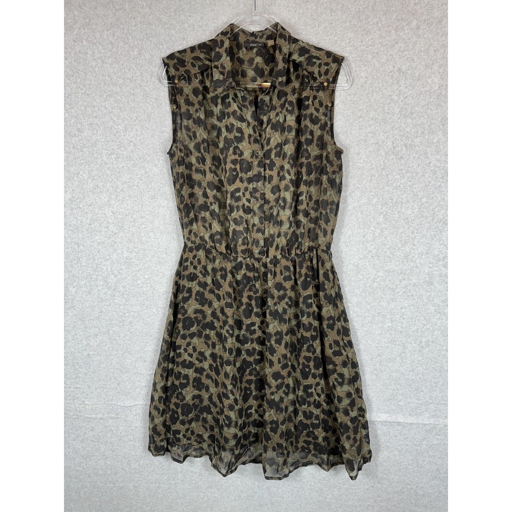 Dex Dress Womens Large Sleeveless Leopard Print‎ Collared Button Down Animal
